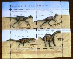 ARGENTINE Prehistoire. Animaux Prehistoriques (FEUILLET 4 VALEURS Emis En 1998) ** MNH, Sans Charniere. - Préhistoriques