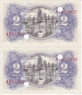 PAREJA CORRELATIVA DE 2 PTAS DEL AÑO 1938 SERIE A SIN CIRCULAR-PLANCHA-UNCIRCULATED INUTILIZADOS-PERFORADOS - 1-2 Pesetas