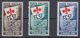 Italia - 1951 Feste E Concorsi Ginnastici Sass. 661/663 ** (5 £ Con Varietà Giglio Spostato In Basso, 10 E 15 £ In Alto) - Varietà E Curiosità