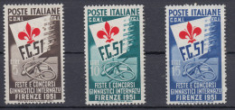 Italia - 1951 Feste E Concorsi Ginnastici Sass. 661/663 ** (5 £ Con Varietà Giglio Spostato In Basso) - Varietà E Curiosità