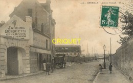 94 Gentilly, Avenue Raspail, Animation Et Charrette Devant Auberge De La Reine Blanche, Carte Pas Courante, 1909 - Gentilly