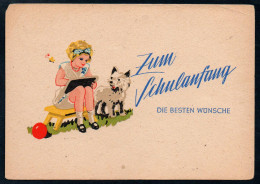 8561 - Alte Glückwunschkarte - Schulanfang - Mädchen Mit Hund - Braun Bild Karte - 1948 ? - Einschulung