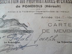 CPA 34 Hérault Pomérols Carte De Membre Association Des Propriétaires Et Chasseurs - Sin Clasificación