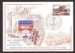 France - 1951 - CP Congrès National De Bordeaux - Châteaudun - Cachet Cinquantenaire Troupes Coloniales - Ancre - Lettres & Documents