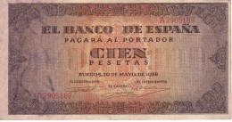 BILLETE DE ESPAÑA DE 100 PTAS 20/05/1938 SERIE A  EN CALIDAD MBC (BANK NOTE) - 100 Pesetas