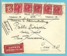 339+403 Op Brief Per EXPRES Met Telegraafstempel ATH Op 20/10/1935 , Naar PARIS, Verso Ambulant  BRUXELLES A PARIS - 1934-1935 Leopoldo III