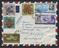 RWANDA, AIRPOSTCOVER WITH FLOWRS / UN / UNESCO TOPIC STAMPS - Used Stamps