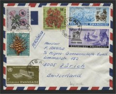 RWANDA, AIRPOSTCOVER WITH FLOWRS / UN / UNESCO TOPIC STAMPS - Usati