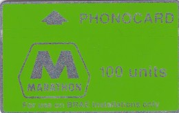 UK, CUR004, 100 Units, Marathon, Oil Rig Phonecard, Green Band, Notched, 2 Scans.   (Cn : 205A). - Plateformes Pétrolières