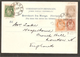 Posthorn 4 Colour Franking (11 öre) To England 1900. Pc. Hotel Union Geiranger - Briefe U. Dokumente