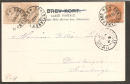 Posthorn Pair 1 öre With 3 öre-Cancelled Postage Due. Pc. Kristiansand 1902 - Lettres & Documents