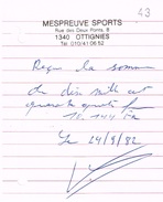 Ottignies - Mont-Saint-Guibert - Mespreuve Sports - 2 Notes De Frais De 1982 - Sports & Tourisme
