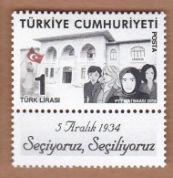 AC - TURKEY STAMP - DEFINITIVE STAMPS ON THE THEME REGARDING RECOGNITION OF RIGHT TO VOTE AND STANDING FOR ELECTION MNH - Nuevos