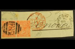 PORTO RICO 1874 (11 Mar) Large Piece Bearing GB 4d Vermilion (pl.13) Pair Tied By Superb "F35" Of Mayaguez,... - Andere & Zonder Classificatie