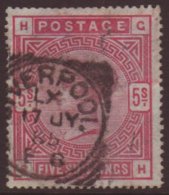 1884 5s Rose On Blued Paper, SG 176, Used With Neat Fully- Dated Squared-circle Datestamp, A Few Slightly Trimmed... - Andere & Zonder Classificatie