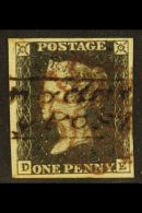 1840 1d Black 'DE' Plate 1a With Large Part Framed "Abingdon / Penny Post" Handstamp In Black & Neat Red... - Ohne Zuordnung