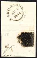 1840 1d Black 'CF' Scarce XI, SG 2, Tied To Large Piece With Black MC Pmk, Just Into At Upper Left Corner... - Non Classés