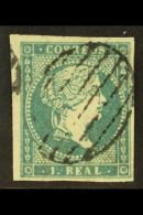 1856 1r Greenish Blue Wmk Lozenge (SG 52, Michel 37, Edifil 45), Fine Used, Four Good To Large Margins, Fresh. For... - Autres & Non Classés