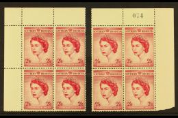 1953 Coronation 2s6d, Top Left & Right Corner Blocks Of 4, Right With Sheet Number In Margin, SG 77, Never... - Rhodésie Du Sud (...-1964)