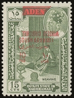 QU'AITI STATE IN HADHRAMAUT 1966 10f On 15c Bronze Green With "Winston Churchill" INVERTED OVERPRINT, SG 66a, Fine... - Aden (1854-1963)