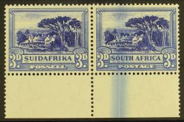 UNION VARIETY 1930-44 3d Blue, Watermark Inverted, Lower Marginal Example With LARGE INK FLAW Across Margin And... - Non Classés