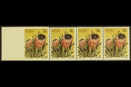 RSA VARIETY 1977-82 3c Protea, Perf.14x13½, Left Marginal Strip Of Four, LEFT STAMP IMPERFORATE ON 3 SIDES,... - Non Classés