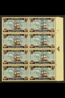 1962 12½c Blue & Deep Chocolate, British Settlers, Arrow Block Of 8 With LARGE BLUE INK FLAW (doctor... - Unclassified