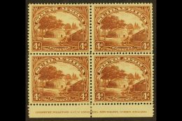 1927-30 4d Brown, Perf.14 X 13½, Imprint Block Of 4, SG 35c, One Slightly Toned Perf At Top, Otherwise Very... - Zonder Classificatie