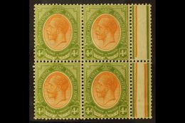 1913-24 4d Orange-yellow & Sage-green, Marginal Block Of 4 With MISSING JUBILEE LINE In Margin VARIETY, SG... - Zonder Classificatie