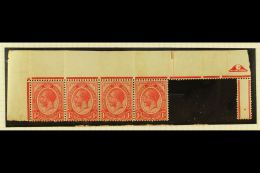 1913-24 1d Rose-red, Plate 1b Top Right Corner Strip Of 4 (no Control Number) With Full Top Margin Intact To Guide... - Unclassified