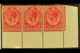1913-24 1d Rose-red, Plate 1 Corner Strip Of Three With Unbroken Jubilee Line, Reversed Perfs, SG 3, Fine Mint,... - Ohne Zuordnung