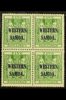 1945-53 5s Green Postal Fiscal, SG 208,never Hinged Mint Block Of Four. (4 Stamps) For More Images, Please Visit... - Samoa (Staat)