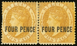 1882-84 4d Yellow, Perf 14, SG 27, Fresh Mint PAIR, Few Short Perfs. Attractive With Lovely Original Colour. For... - St.Lucia (...-1978)