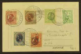 PO's In TURKEY 1919 Six Stamps On A Flimsy Blank Post Card (pretty Background Design In Lilac On Address Side... - Otros & Sin Clasificación