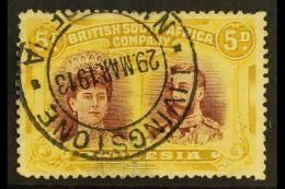 1910-13 5d Purple-brown And Olive Yellow Error Of Colour, SG 141ab, Neat Livingstone N.W. Rhodesia 29/3/13 Cds,... - Andere & Zonder Classificatie