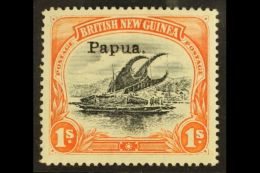 1907 1s Black And Orange, Small "Papua" Overprint, Wmk Vertical, Thick Paper, SG 44, Very Fine Mint. For More... - Papua New Guinea