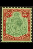 1913-21 10s Pale Green & Deep Scarlet On Green, Wmk Mult Crown CA, SG 96, Very Fine Mint. For More Images,... - Nyassaland (1907-1953)