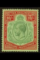 1913-21 10s Pale Green & Deep Scarlet On Green, Wmk Mult Crown CA, SG 96, Very Fine Mint. For More Images,... - Nyasaland (1907-1953)