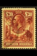 REVENUE 1925 £30 Red-brown KGV, Barefoot 4, Fine Used, Scarce Value. For More Images, Please Visit... - Nordrhodesien (...-1963)