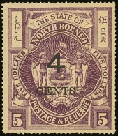 1899 4 Cents On $5 Bright Purple, (4½mm Spacing), SG 123, Very Fine Mint. For More Images, Please Visit... - Nordborneo (...-1963)