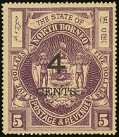 1899 4 Cents On $5 Bright Purple, (4½mm Spacing), SG 123, Very Fine Mint. For More Images, Please Visit... - Noord Borneo (...-1963)