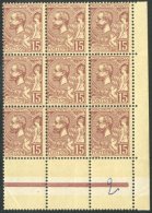 1901 VARIETY To The 15c Purple-brown On Yellow, Yv 24, A Superb Never Hinged Mint Corner POSITIONAL BLOCK OF NINE... - Otros & Sin Clasificación