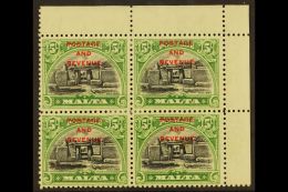 1928 5s Black & Green Overprint, SG 191, Superb Mint Top Right Corner BLOCK Of 4, Very Fresh. (4 Stamps) For... - Malta (...-1964)