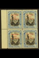 1928 3s Black & Blue Overprint, SG 190, Superb Mint Marginal BLOCK Of 4, Very Fresh. (4 Stamps) For More... - Malta (...-1964)