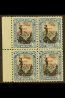 1928 3s Black & Blue Overprint, SG 190, Superb Mint Marginal BLOCK Of 4, Very Fresh. (4 Stamps) For More... - Malte (...-1964)