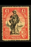 1922-26 £1 Black And Carmine-red, Watermark Sideways, SG 139, Fine Mint. For More Images, Please Visit... - Malta (...-1964)