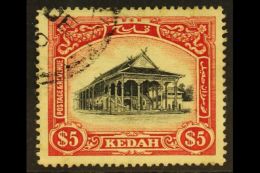 KEDAH 1912 $5 Black And Red Council Chamber, SG 14, Very Fine Used. For More Images, Please Visit... - Andere & Zonder Classificatie