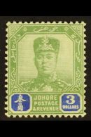 JOHORE 1918-20 $3 Green & Blue, SG 99, Fine Mint, Very Fresh. For More Images, Please Visit... - Other & Unclassified