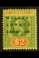1922 $2 Green & Red On Orange-buff "Exhibition" Overprint With NO STOP Variety, SG 248f, Fine Mint, Fresh. For... - Straits Settlements