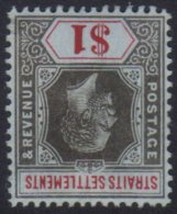 1912-23 $1 Black & Red On Blue WATERMARK INVERTED Variety, SG 210w, Very Fine Mint, Fresh. For More Images,... - Straits Settlements